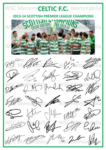 12834. 2012-13 Glasgow Celtic Signed Team Photo Sheet PRINTED AUTOS A4 Double