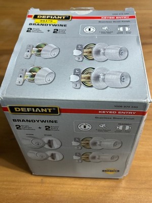 Defiant Brandywine Keyed Entry Lock Set 2 Knobs 2 Deadbolts SS Open Box 59379