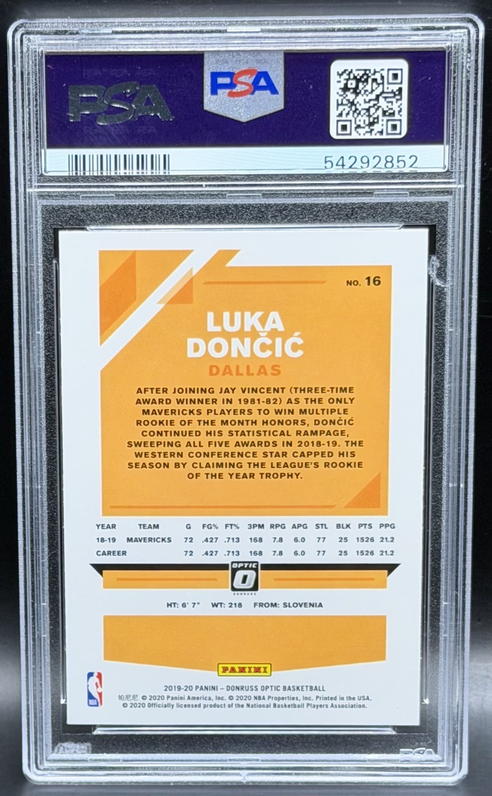 2019 PANINI DONRUSS OPTIC #16 LUKA DONCIC PSA 9 view 2