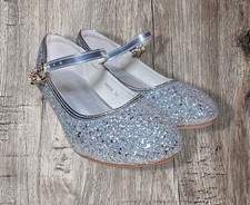 Girls Silver Glitter Heels Dress Party Wedding Shoes Princess Pumps Size 4.5