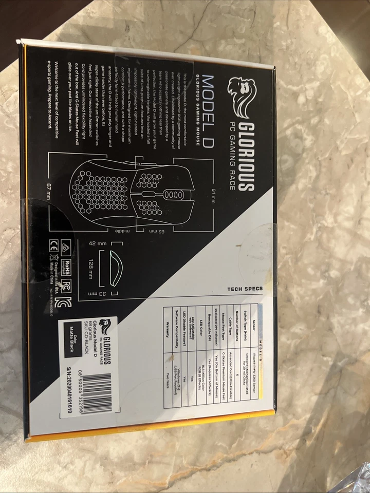 Glorious PC Gaming Race Model D Wired Gaming Mouse 68g Matte Black RGB & PTFE - Image 2 of 2