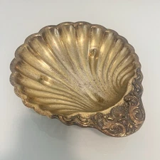 Rare F.B. Rogers Silver Co. 24k Gold Electric Plate Clam Dish No. 1630 10"