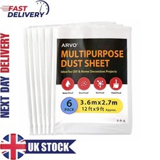 Extra Large Plastic Dust Sheets 6 Pack - 3.6m x 2.75m, Waterproof, Protection