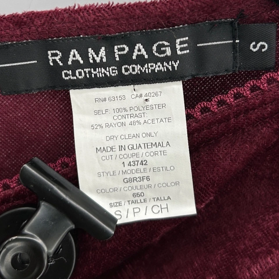 Vestido midi asimétrico bordado floral de terciopelo Rampage para mujer Borgoña Flecos S Foto 4 de 4