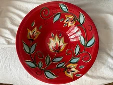 Large 15.5" Round "Southern Living" Red Flowers Serving Bowl By Gail Pittman