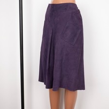 CELINE PARIS Purple Leather Suede Mid Length A-Line Pleated Pocket Skirt 40