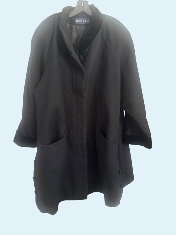 Herman Kay Women's Black Wool Coat Plus Size XL