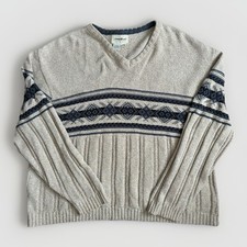 Vintage 90s Eddie Bauer Cotton Blend Pattern Knit Sweater XL Fair Isle USA