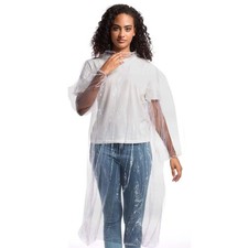 Disposable Rain Ponchos for Adults with Drawstring One Size, Clear-3 Pack