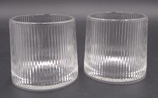 Set of 2 Vertical Ribbed 2.75" Low-ball Clear Glass Old Fashioned Glasses