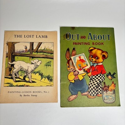 Lot 2 Lost Lamb & Out & About Painting Books 1950s Children Colouring Activity 