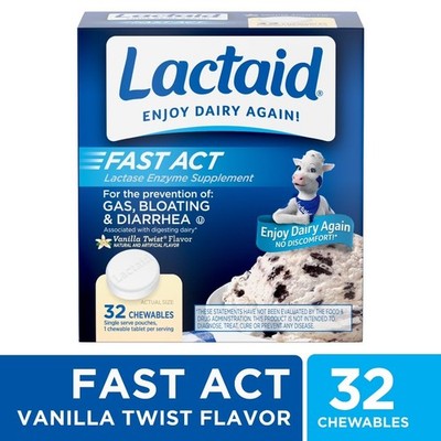 Lactose Relief Chewable Tablets Vanilla Flavor Fast Acting Digestive Aid 32
