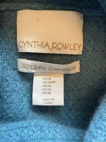 Maglione pullover Cynthia Rowley 100% cashmere blu collo cappuccio taglia media - Foto 5 di 5