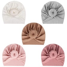 DRESHOW BQUBO Baby Turban Hats One Size, 5 Pack Donut Ribbing B/ 6-36 Months