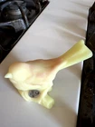 Fenton Glass Bird Yellow Satin Uranium on Stump w/Logo Ex Cond Rare - Gorgeous