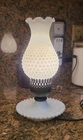 Vintage Electric Key Turn Hobnail White Milk Glass Hurricane Table Lamp