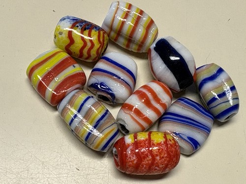 10 Vintage Striped Glass beads, mixed shapes & colors, crafting/making Jewelry!