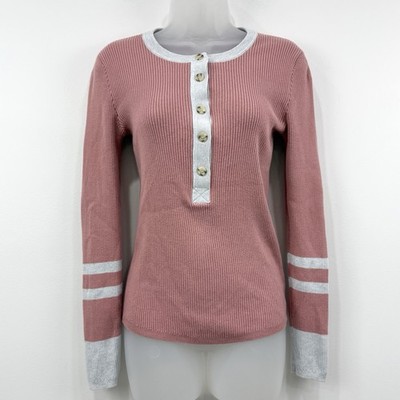 Faherty Mikki Henley Sweater Women S Pink Organic Cotton Cashmere Preppy Ribbed