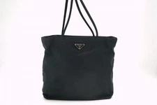 Prada Semi Shoulder Tote Black Nylon Triangle Logo Plate Vintage Authentic