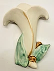 1940’s McCoy USA Art Pottery Single White Calla Lily Green Leaf 7.5" Wall Pocket