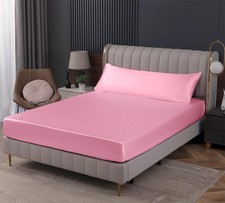 Satin Fitted Sheet Queen Size Pink Deep Pocket Luxury Soft Bedding Cover