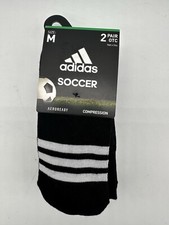 NEW 2 PAIR PACK MENS ADIDAS OVER THE CALF COMPRESSION SOCCER SOCKS BLACK MEDIUM