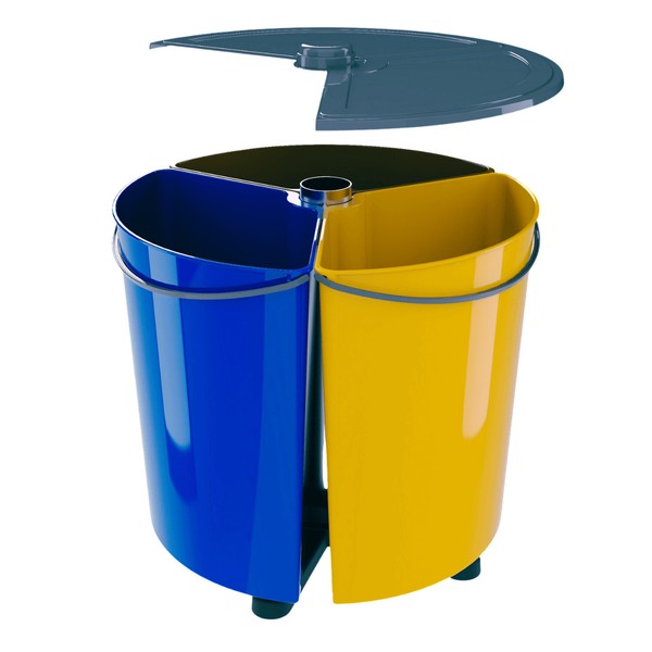 Cubo de basura giratorio para separación de residuos con tapa 3x11,7 L
