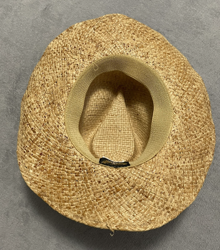Henschel Burnished Hand Stained Raffia Western Straw Hat Wood Beaded Band SZ M - Picture 7 of 8