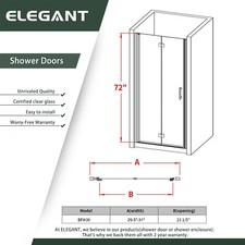 ELEGANT Bi-Fold 30" W x 72" H Semi-Frameless Shower Door 1/4 in. Clear Glass