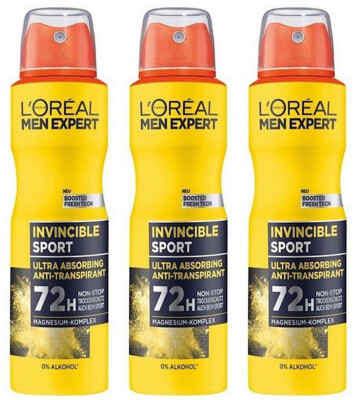 Loreal Men Expert Invincible Sport Deospray 72h Antitranspirant Schutz 3x 150ml