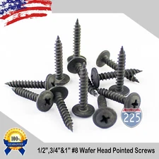 #8 Black Wafer Head  Pointed Metal Screws (1/2" 3/4" 1") Phillips Truss Head USA