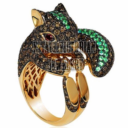 Stunning 3.88ctw Rose Cut Diamond Gemstone Silver Vintage Squirrel Ring Jewelry