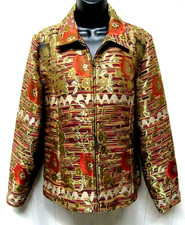 COLDWATER CREEK Size M NWT 89 Rustic Floral Stripe Jacquard Print Zip Up Jacket