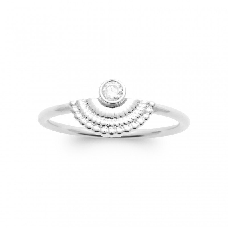 Bague forme éventail argent massif 925 et zirconium idée cadeau anniversaire