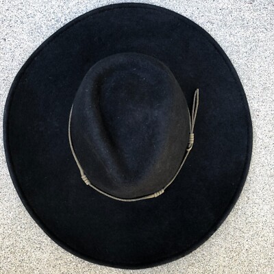 Wyeth Fedora Hat Womens O/S Black 100% Wool Wide Brim Leather Band Lux in Black main image 3