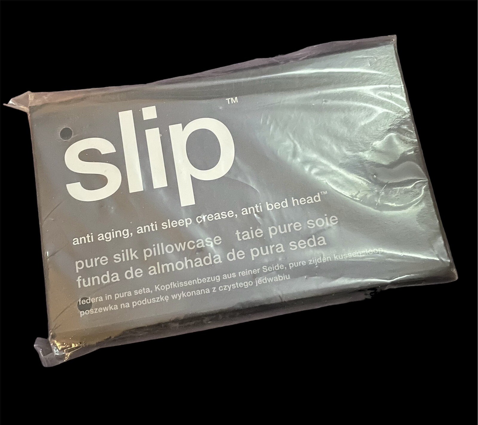 Slip Silk Pillowcase Zippered Charcoal Queen - New / Sealed-image