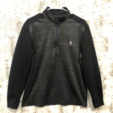Izod Mens Golf 1/4 Zip Pullover Medium Black Ribbed Stretch Lightweight Classic
