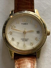 Women’s Timex Gold Tone Tan Strap Wristwatch