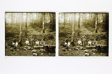 Francia Famiglia Snapshot Amatoriale Foto Stereo L7N9 Vintage Piastra Di Vetro