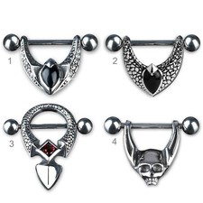 KoolKatana Bouclier Piercing Poitrine Hérisson Totenkopf Onyx Biker Z163 14g