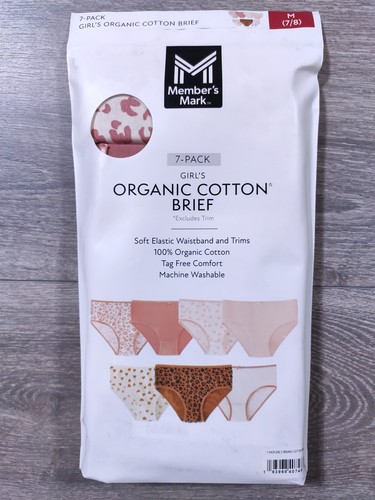 Members Mark Underwear Girls Medium 7-8 Organic Cotton 7-Pack Briefs Kids