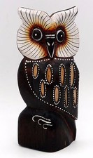 CHOUETTE en bois sculpté main bois peint main Bali décoration maison sculpture 14,5 cm