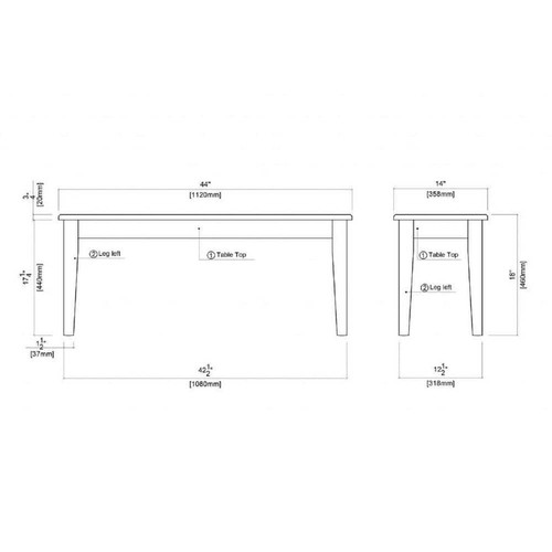 Boraam Entryway Bench 44"x18.25"x14" Wood Backless Oak w/ 300lb Weight Capacity - Picture 6 of 6