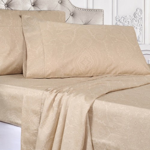 600 Thread Count Cotton Blend Paisley Lightweight Soft Deep Fitted Bed Sheet Set - Picture 50 of 60