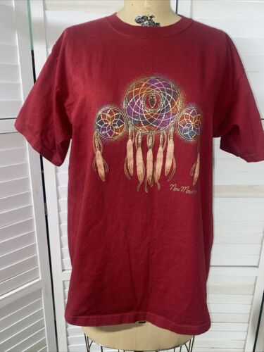 New Mexico Native American Dream Catcher Anvil 100% Cotton Red T shirt Sz Large