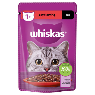 Whiskas Adult 85g Feuchtfutter Vollnahrung für Katzen mit Rindstücken in Sauce