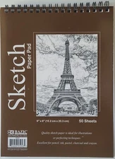 Bazic Sketch Spiral Pads White Paper Pad 6”x8” 50 Sheets/Pad 1/Pk