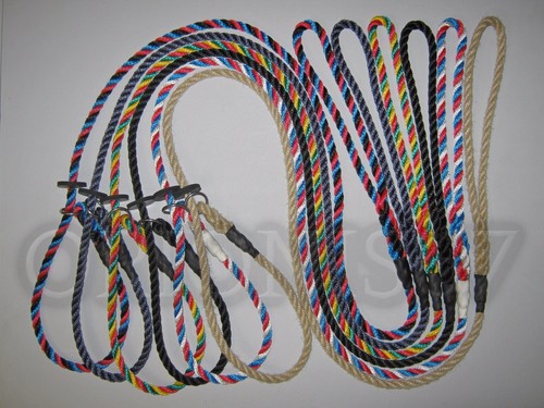 HANDMADE ENGLISH GUN DOG SLIP LEAD 8 mm SPLICED ROPE VARIOUS LENGTHS & COLOURS