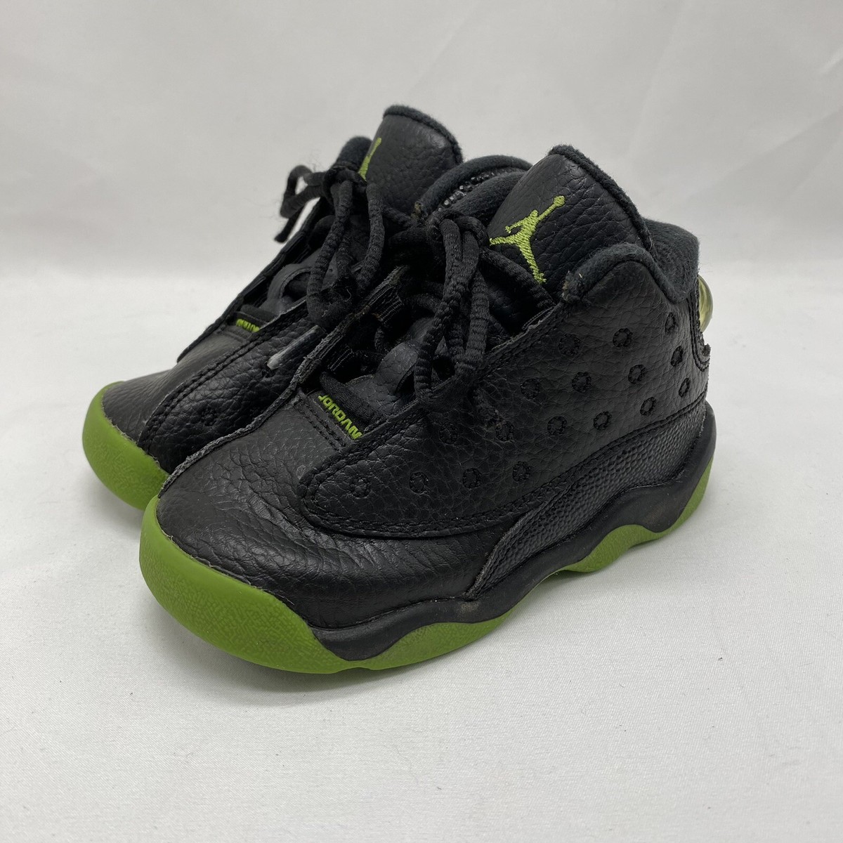 Air Jordan 13 Retro 414581-042 Toddler Black Altitude Green Basketball  Shoes 7C
