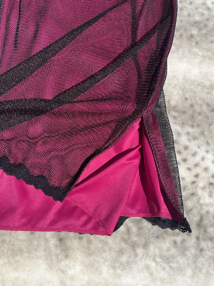 Vintage Baby Phat Pink & Black Mesh Baby Doll Slip Dress Sz S Y2k Bow Tie Slits - Image 3 of 4